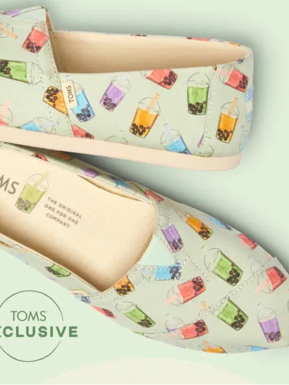 RARE TOMS Women’s Limited Edition Matcha Boba Tea Alpargata Slip-Ons NWT US 7.5